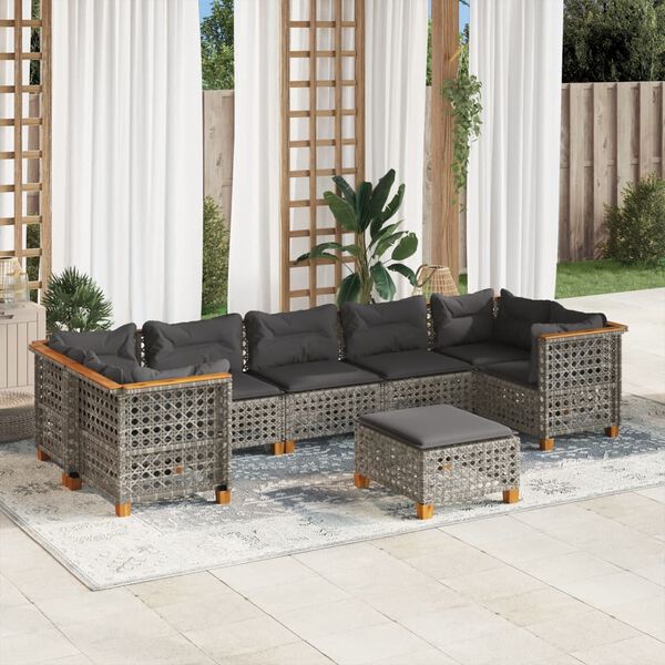 vidaXL 8 Piece Garden Sofa Set with Cushions Grey Poly Rattan