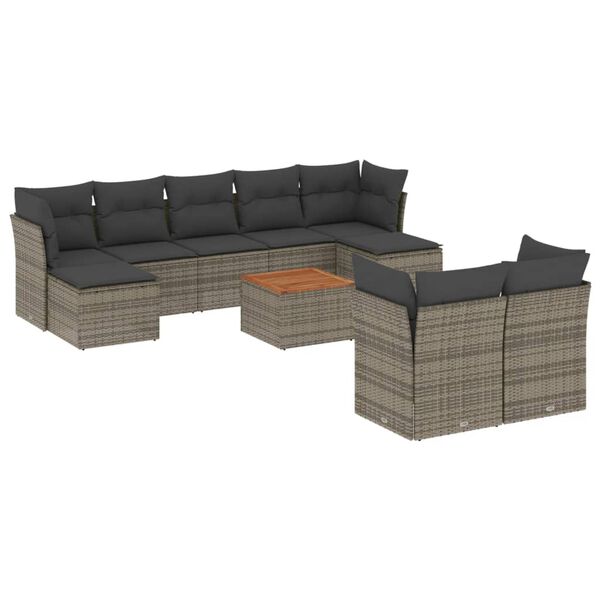 vidaXL 10 Piece Garden Sofa Set with Cushions Grey Poly Rattan