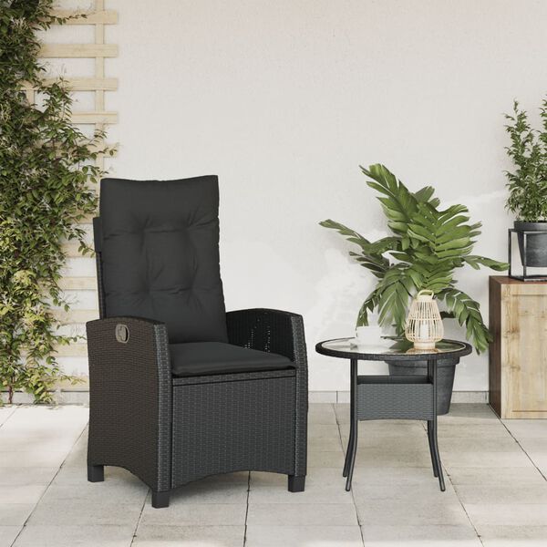 vidaXL Reclining Garden Chair with Cushions Black Poly Rattan
