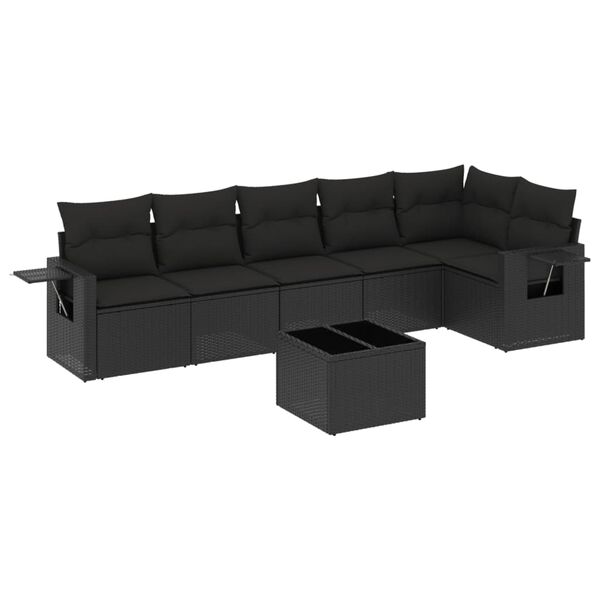 vidaXL 7 Piece Garden Sofa Set with Cushions Black Poly Rattan