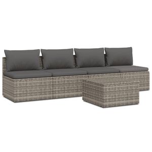 vidaXL 5 Piece Garden Lounge Set with Cushions Grey Poly Rattan