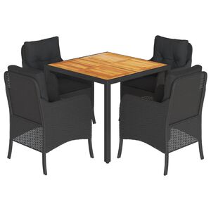vidaXL 5 Piece Garden Dining Set with Cushions Black Poly Rattan