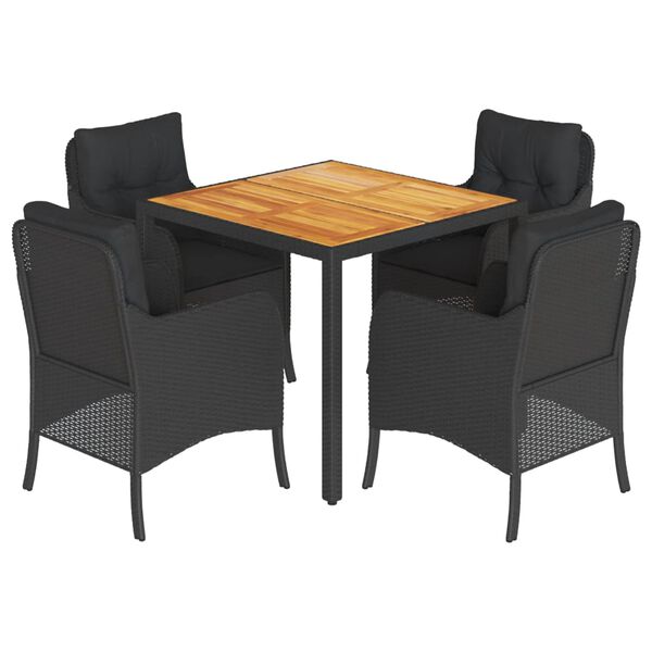 vidaXL 5 Piece Garden Dining Set with Cushions Black Poly Rattan