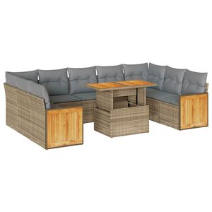 vidaXL 10 Piece Garden Sofa Set with Cushions Beige Poly Rattan Acacia