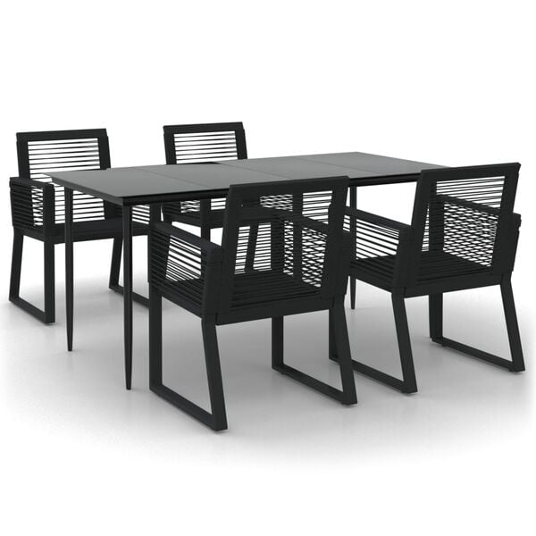 vidaXL 5 Piece Garden Dining Set Black PVC Rattan