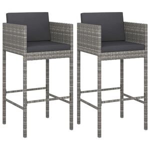 vidaXL Bar Stools 2 pcs with Cushions Grey Poly Rattan