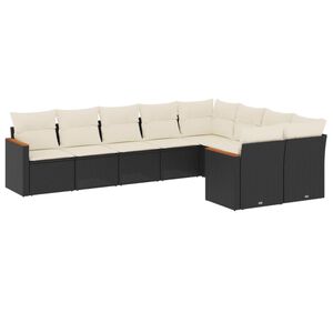 vidaXL 9 Piece Garden Sofa Set with Cushions Black Poly Rattan