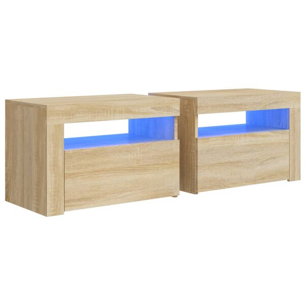 vidaXL Bedside Cabinets 2 pcs with LEDs Sonoma Oak 60x35x40 cm