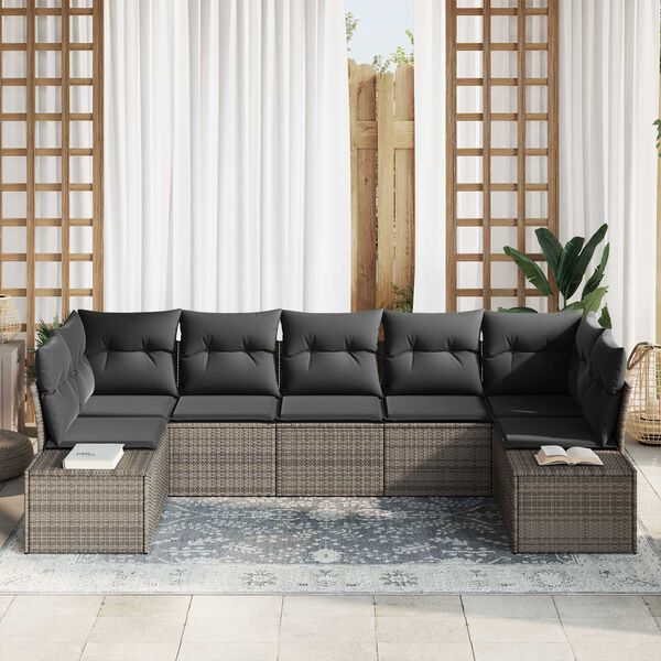 vidaXL Garden Sofa Set with Storage 7 pcs Grey Poly rattan