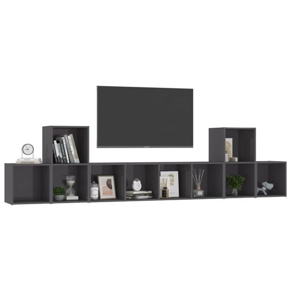 vidaXL 5 Piece TV Cabinet Set High Gloss Grey Engineered Wood