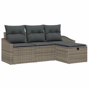 vidaXL Sofa Set with Cushion with Storage 4 pcs Grey Poly Rattan