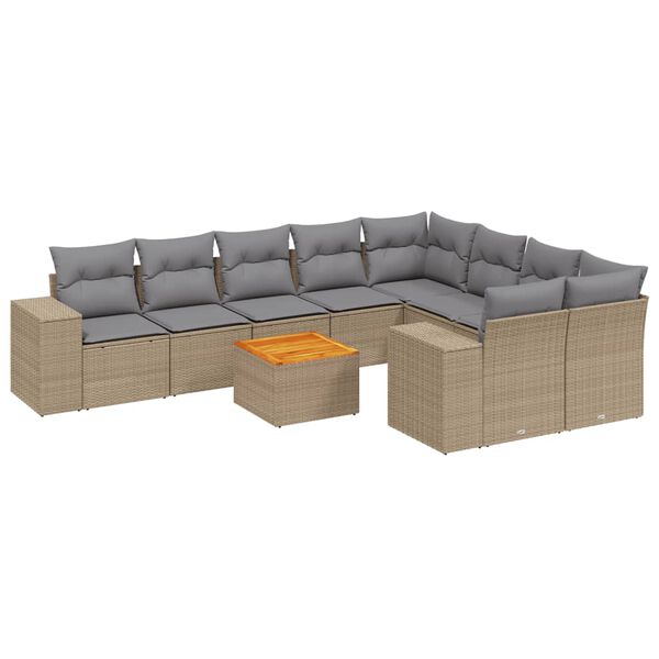 vidaXL 10 Piece Garden Sofa Set with Cushions Beige Poly Rattan