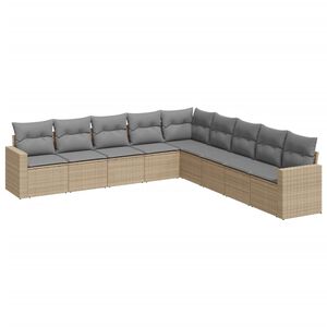 vidaXL 9 Piece Garden Sofa Set with Cushions Beige Poly Rattan