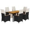 vidaXL 7 Piece Garden Bistro Set with Cushions Black Poly Rattan