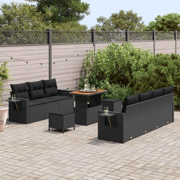 vidaXL Garden Sofa Set with Cushion with Storage 10 pcs Black