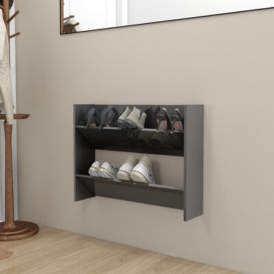 vidaXL Wall Shoe Cabinet High Gloss Grey 80x18x60 cm Engineered Wood