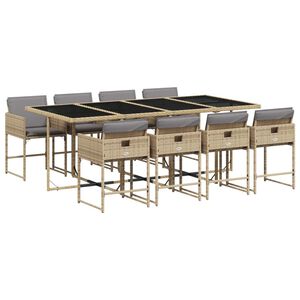vidaXL 9 Piece Garden Dining Set with Cushions Mix Beige Poly Rattan