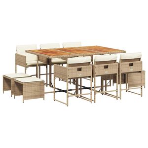 vidaXL 11 Piece Garden Dining Set with Cushions Beige Poly Rattan