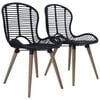 vidaXL Dining Chair | Set of 2 | Black | Natural rattan, Wooden legs