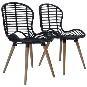 vidaXL Dining Chair | Set of 2 | Black | Natural rattan, Wooden legs