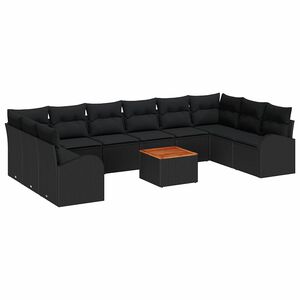 vidaXL Garden Sofa Set with Cushion 11 pcs Black Poly Rattan