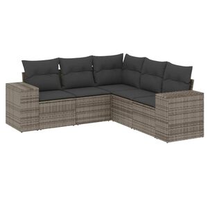 vidaXL 5 Piece Garden Sofa Set with Cushions Grey Poly Rattan