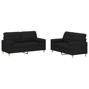 vidaXL 2 Piece Sofa Set with Pillows Black Fabric