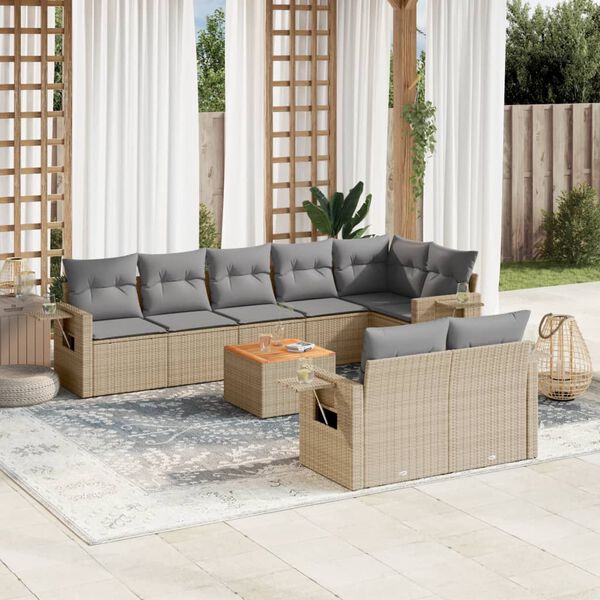 vidaXL 9 Piece Garden Sofa Set with Cushions Mix Beige Poly Rattan