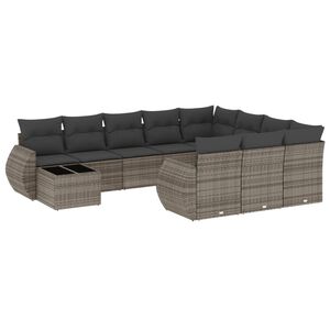 vidaXL 11 Piece Garden Sofa Set with Cushions Grey Poly Rattan
