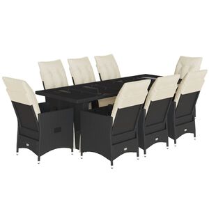 vidaXL 9 Piece Garden Bistro Set with Cushions Black Poly Rattan