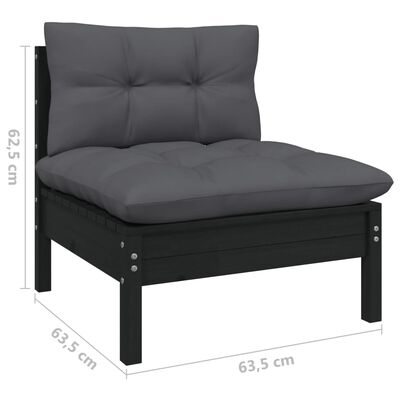 vidaXL 11 Piece Garden Lounge Set with Cushions Black Solid Pinewood