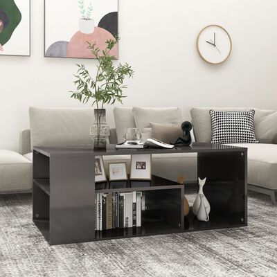 vidaXL Coffee Table High Gloss Grey 100x50x40 cm Engineered Wood