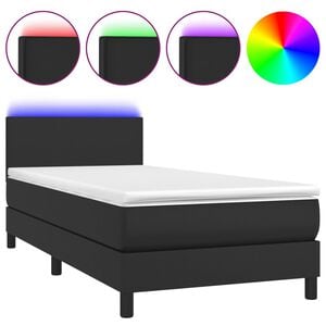 vidaXL Box Spring Bed with Mattress&LED Black 100x200cm Faux Leather