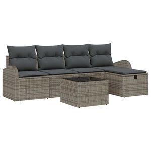 vidaXL Garden Sofa Set with Cushion 6 pcs Grey Poly rattan