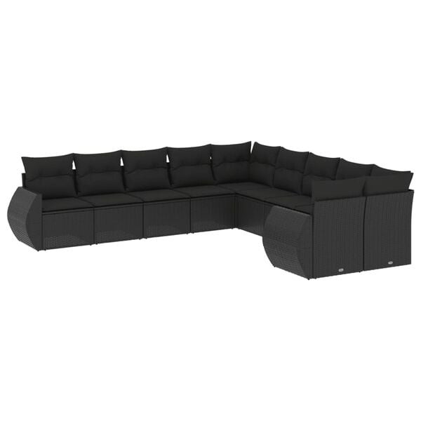 vidaXL 10 Piece Garden Sofa Set with Cushions Black Poly Rattan