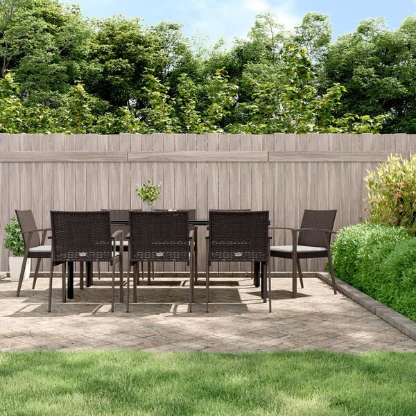 vidaXL 9 Piece Garden Dining Set with Cushions Poly Rattan and Steel