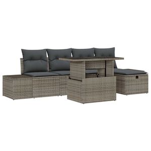 vidaXL Garden Sofa Set Height-Adjustable 6 pcs Grey Poly Rattan