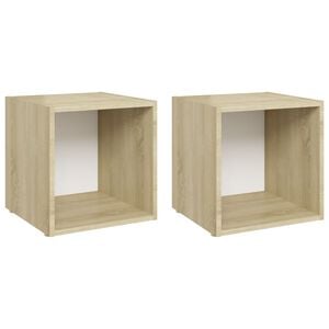 vidaXL 2 Piece TV Cabinet Set White and Sonoma Oak 37x35x37 cm Engineered Wood