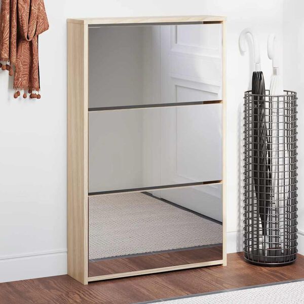 vidaXL Shoe Cabinet 3-Layer Mirror Oak 63x17x102.5 cm