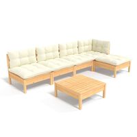 vidaXL 6 Piece Garden Lounge Set with Cream Cushions Pinewood