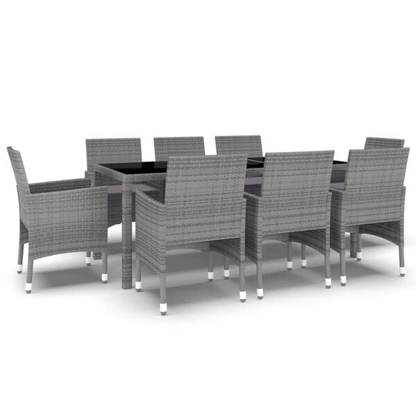 vidaXL 9 Piece Garden Dining Set Poly Rattan Grey
