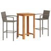 vidaXL 3 Piece Garden Bar Set Grey Solid Wood Acacia and Poly Rattan