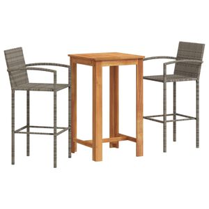 vidaXL 3 Piece Garden Bar Set Grey Solid Wood Acacia and Poly Rattan