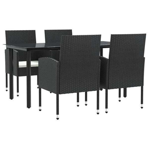 vidaXL 5 Piece Garden Dining Set Black Poly Rattan and Steel