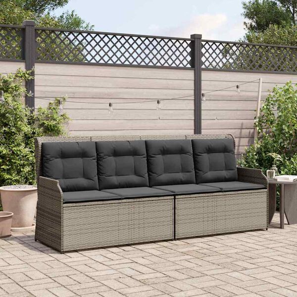 vidaXL Garden Bench with Cushion Grey Poly rattan