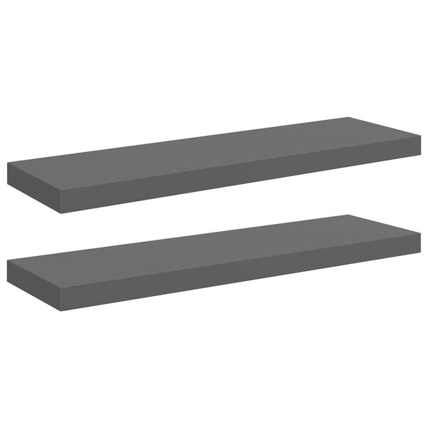 vidaXL Floating Wall Shelves 2 pcs High Gloss Grey 80x23.5x3.8 cm MDF