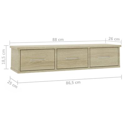 vidaXL Wall-mounted Drawer Shelf Sonoma Oak 88x26x18.5 cm Engineered Wood