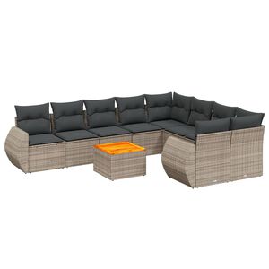 vidaXL 10 Piece Garden Sofa Set with Cushions Grey Poly Rattan