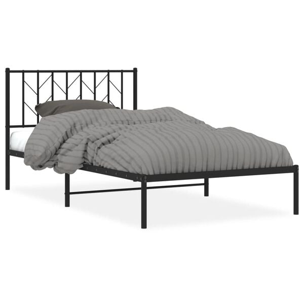 vidaXL Metal Bed Frame without Mattress with Headboard Black 107x203cm