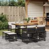 vidaXL 9 Piece Garden Dining Set with Cushions Black Poly Rattan